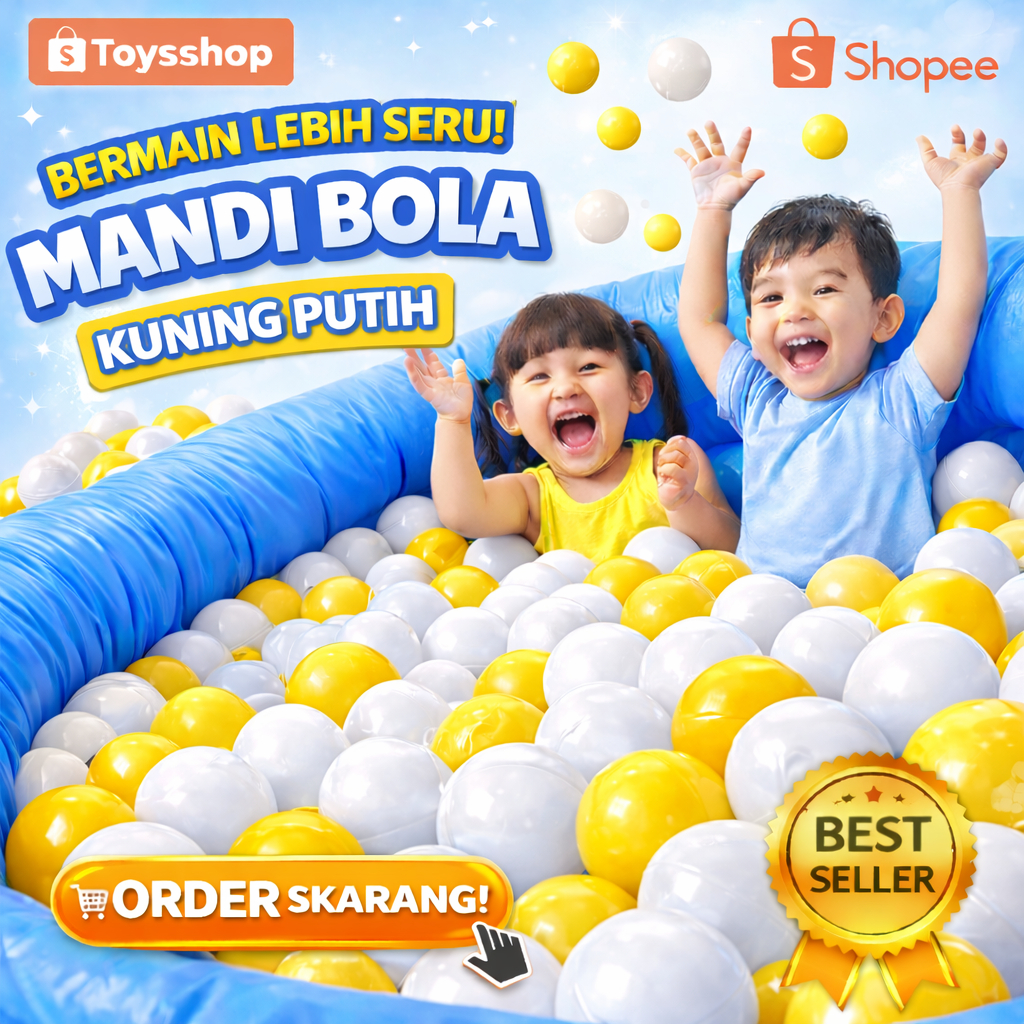 AQUATIC MANDI BOLA PUTIH KUNING 100 pcs - mainan mandi bola anak aquatic premium - mandi bola aquati