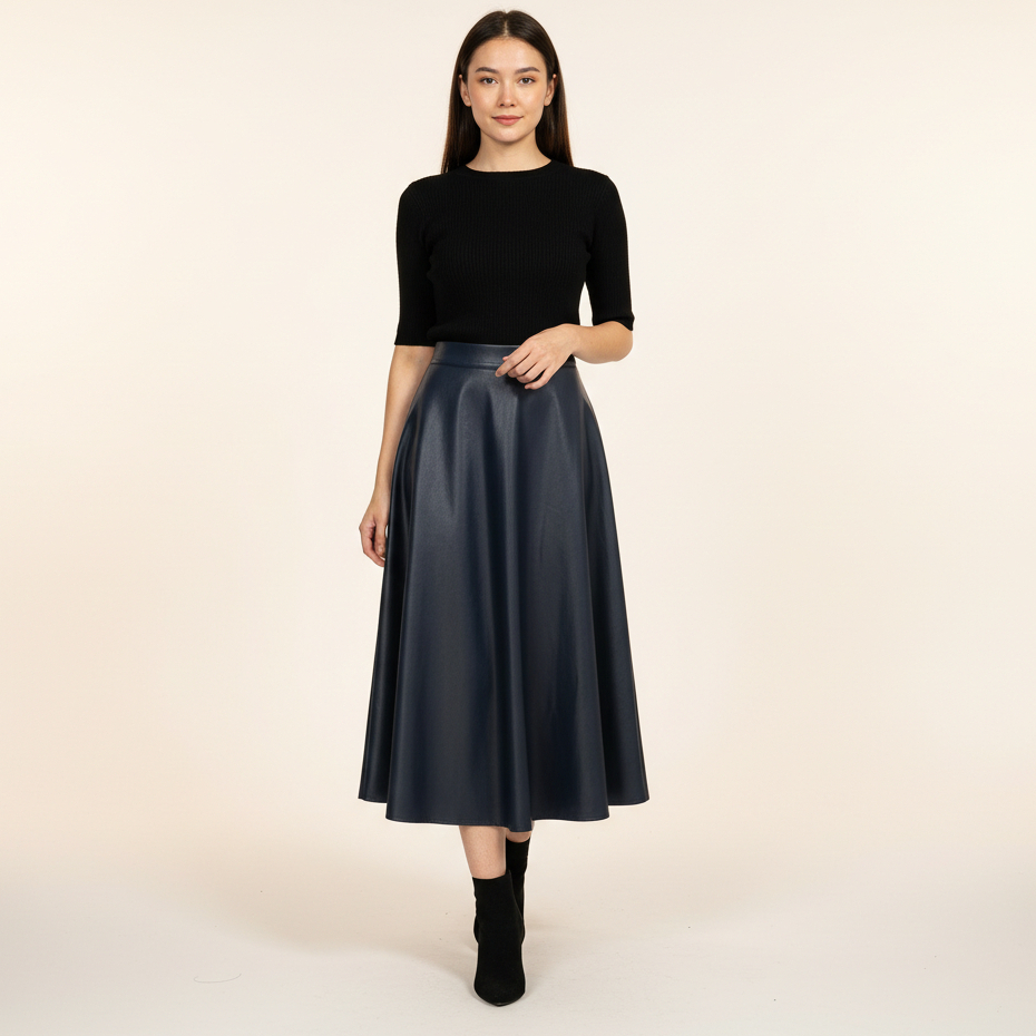 Rok Kulit Panjang Model Payung Hitam Korea