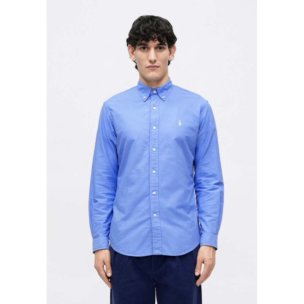 Polo Ralph Lauren Poplin Long Sleeve Shirt In Blue / White
