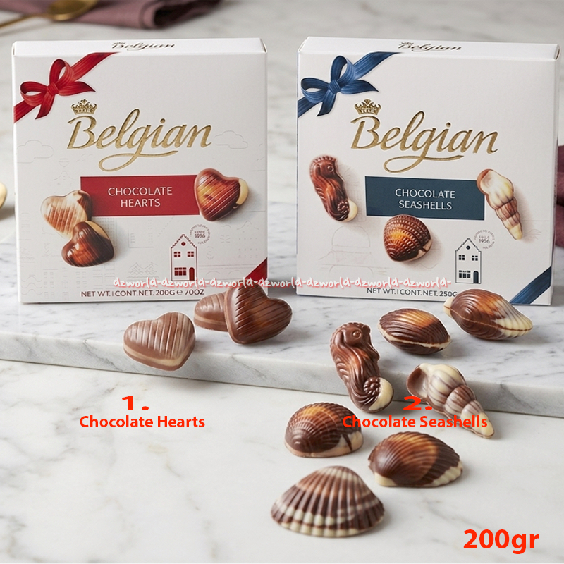 Belgian 200gr Chocolate Hearts Belgium Chocolate Seashells Coklat Belgia Motif Love Cinta Motif Kera