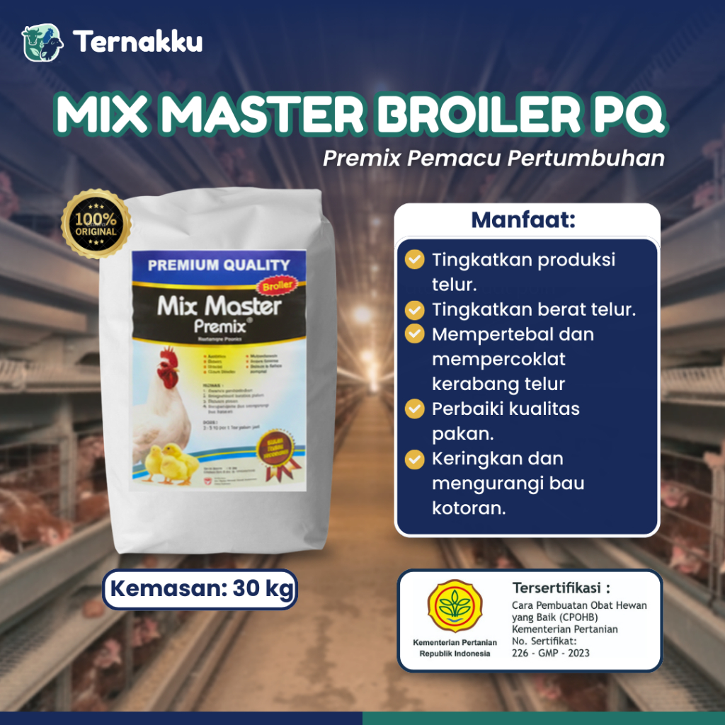 Mix Master Premix Ayam Broiler PQ 30 kg - Suplemen Pakan Penggemuk Ayam Broiler