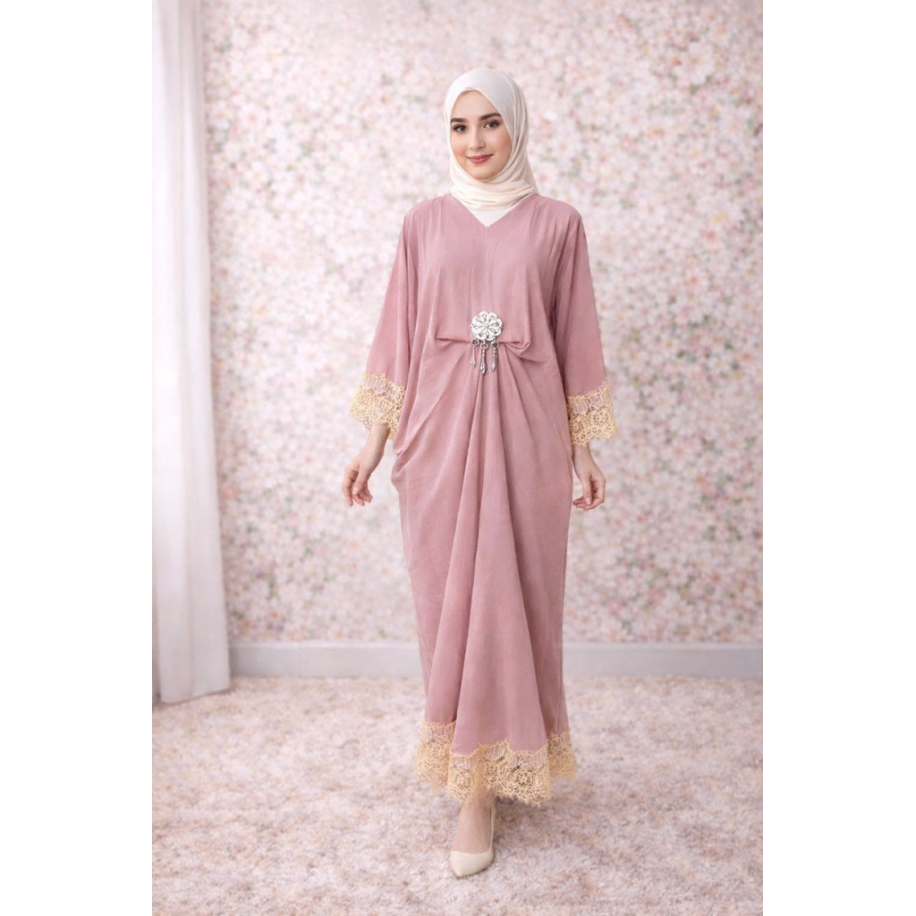 Kaftan Jumbo Wanita LD Max 140 Dress Kaftan Longgar Elegan Brokat Lengan Gamis Kaftan Jumbo