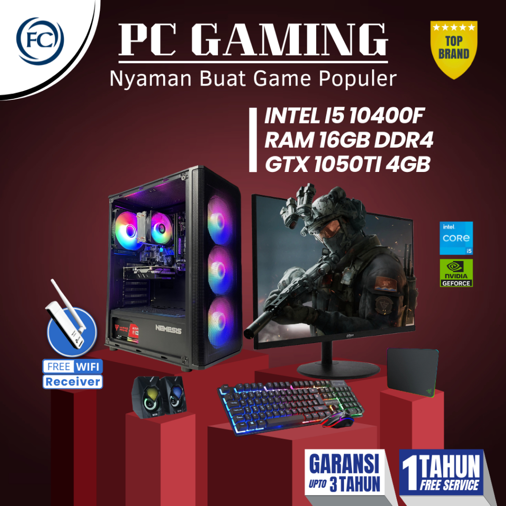 PC GAMING & DESIGN FULL SET DDR4 I5-10400F / 16GB / GTX 1050TI 4GB + MONITOR