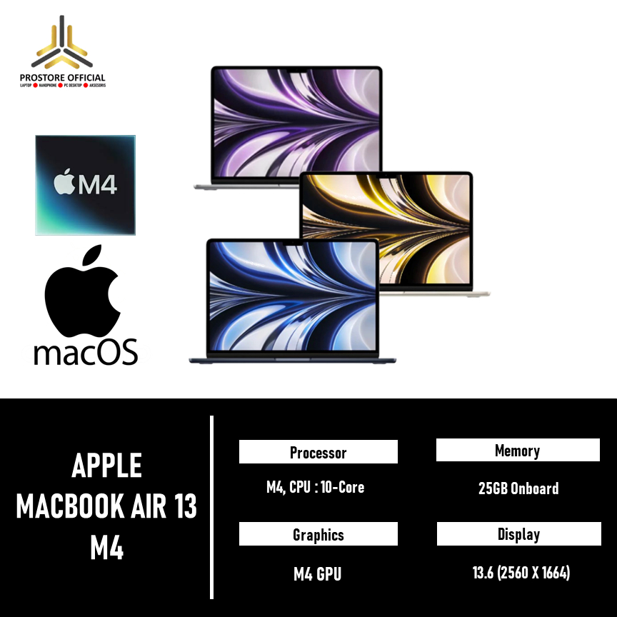 iBox Apple Macbook Air 13 M4 8C GPU (16GB/256GB - 16GB/512GB - 24GB/512GB) 10C CPU Chip M4 | Garansi