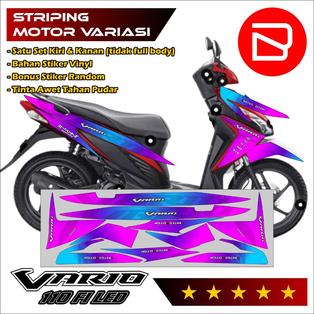 Striping Vario 110 FI LED Keren - Striping Vario 110 Injeksi  GAGAH - Set Stiker Motor Kece Variasi 