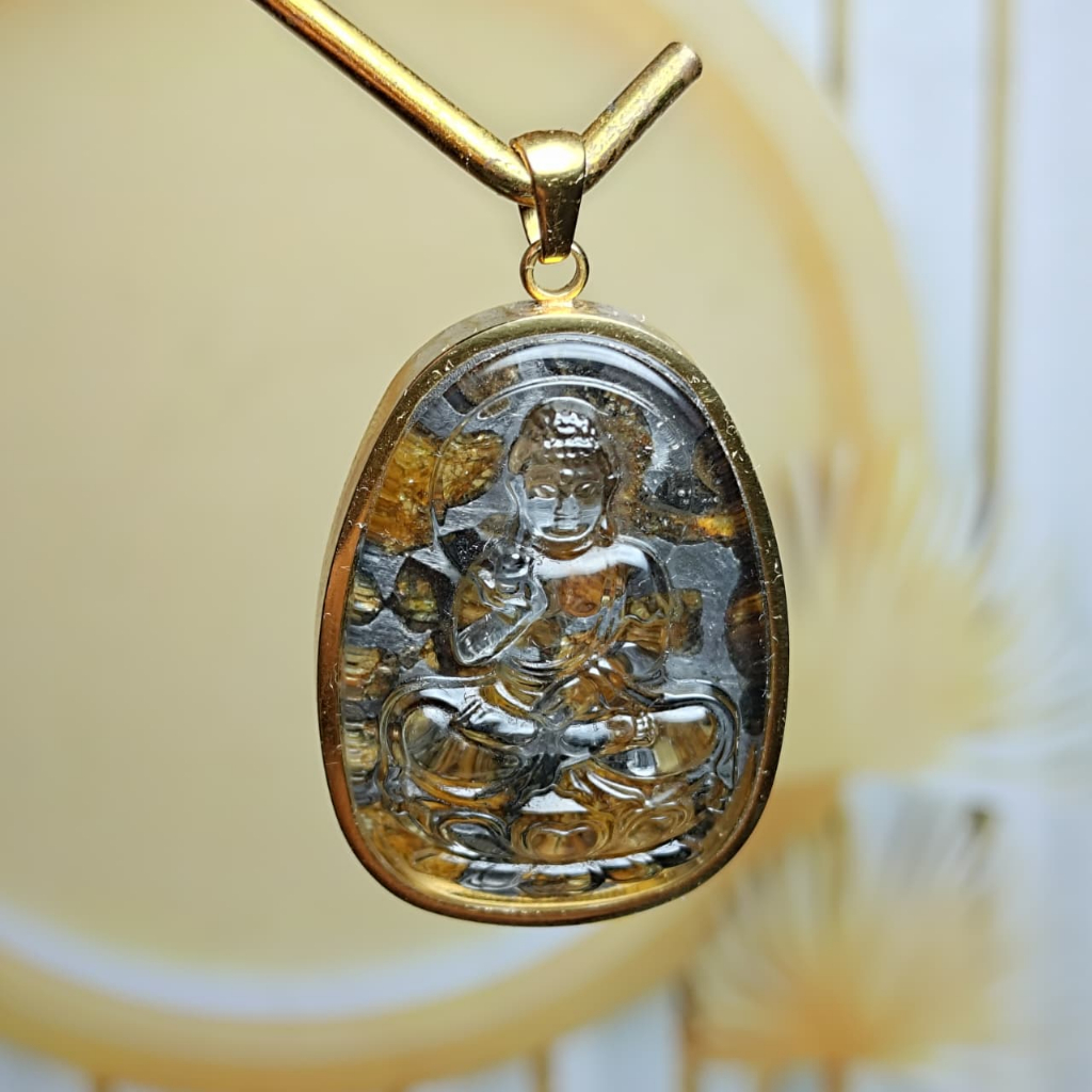 Natural Pallasite kenya Sericho Olive Meteorite Guanyin Buddha Pendant (3)