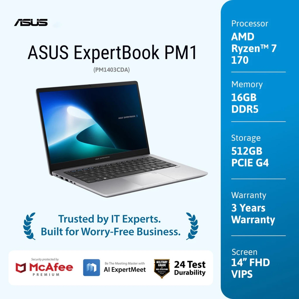 ASUS Expertbook PM1403CDA Ryzen 7 170 16GB 512GB SSD 14"FHD W11 OHS