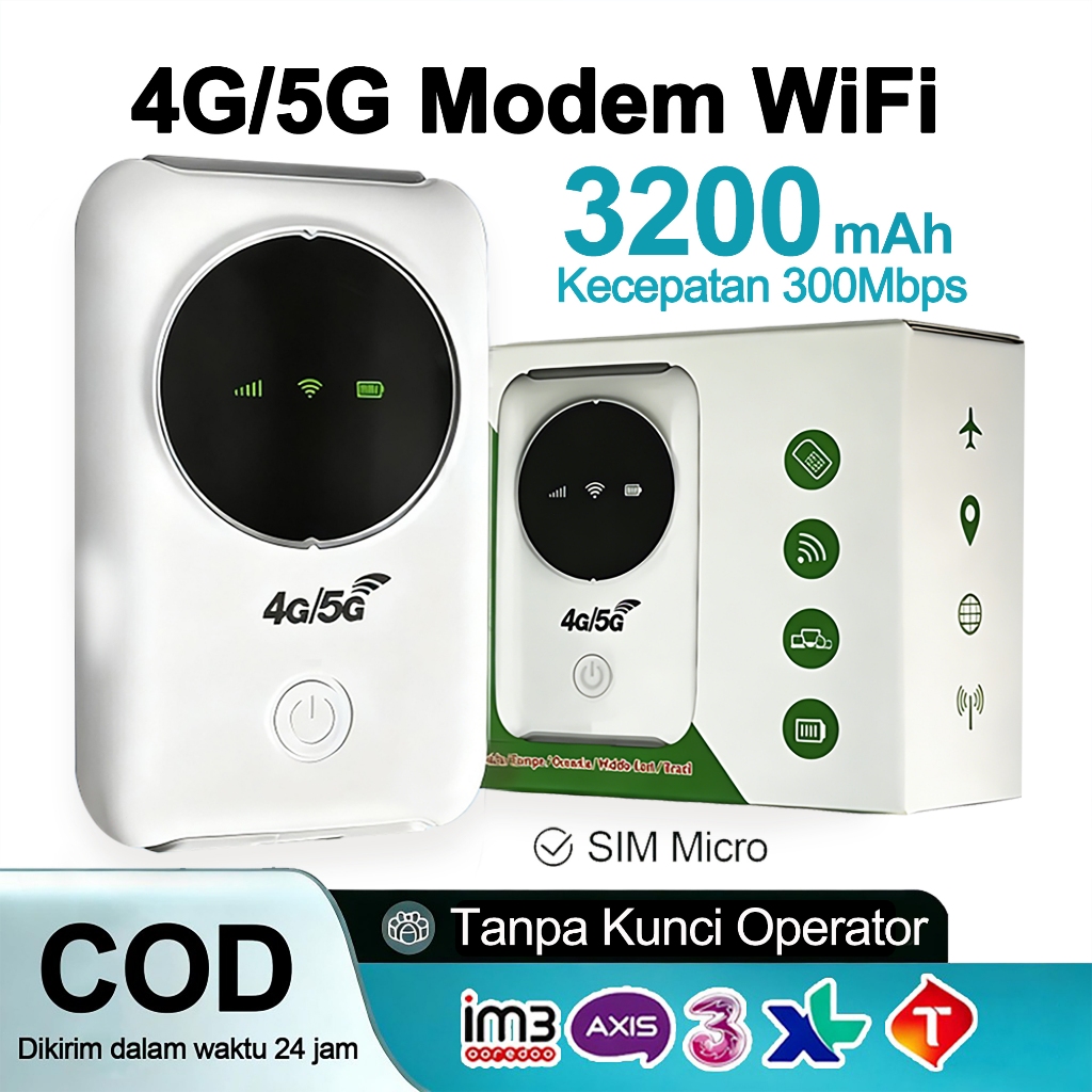 Modem WiFi 4G All Operator - 300Mbps Kecepatan Tinggi, 4G/5G LTE wifi portable tanpa kabel, Baterai 
