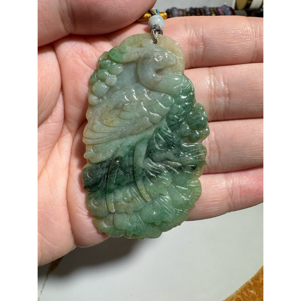 Liontin Giok Multicolor Phoenix & Ruyi