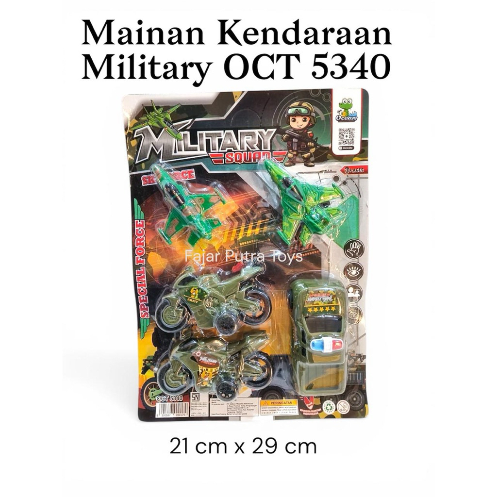 OCEAN Mainan Anak Laki-Laki Military Squad Set - Pesawat Tempur, Motor & Mobil TNI