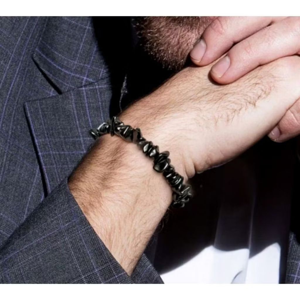 Gelang krikil batu obsidian hitam