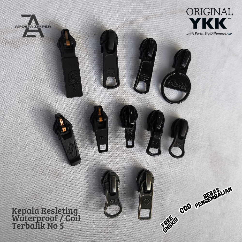 Kepala Resleting YKK Coil Waterproof / Terbalik No 5 Berbagai Merek Original (1 Pcs)