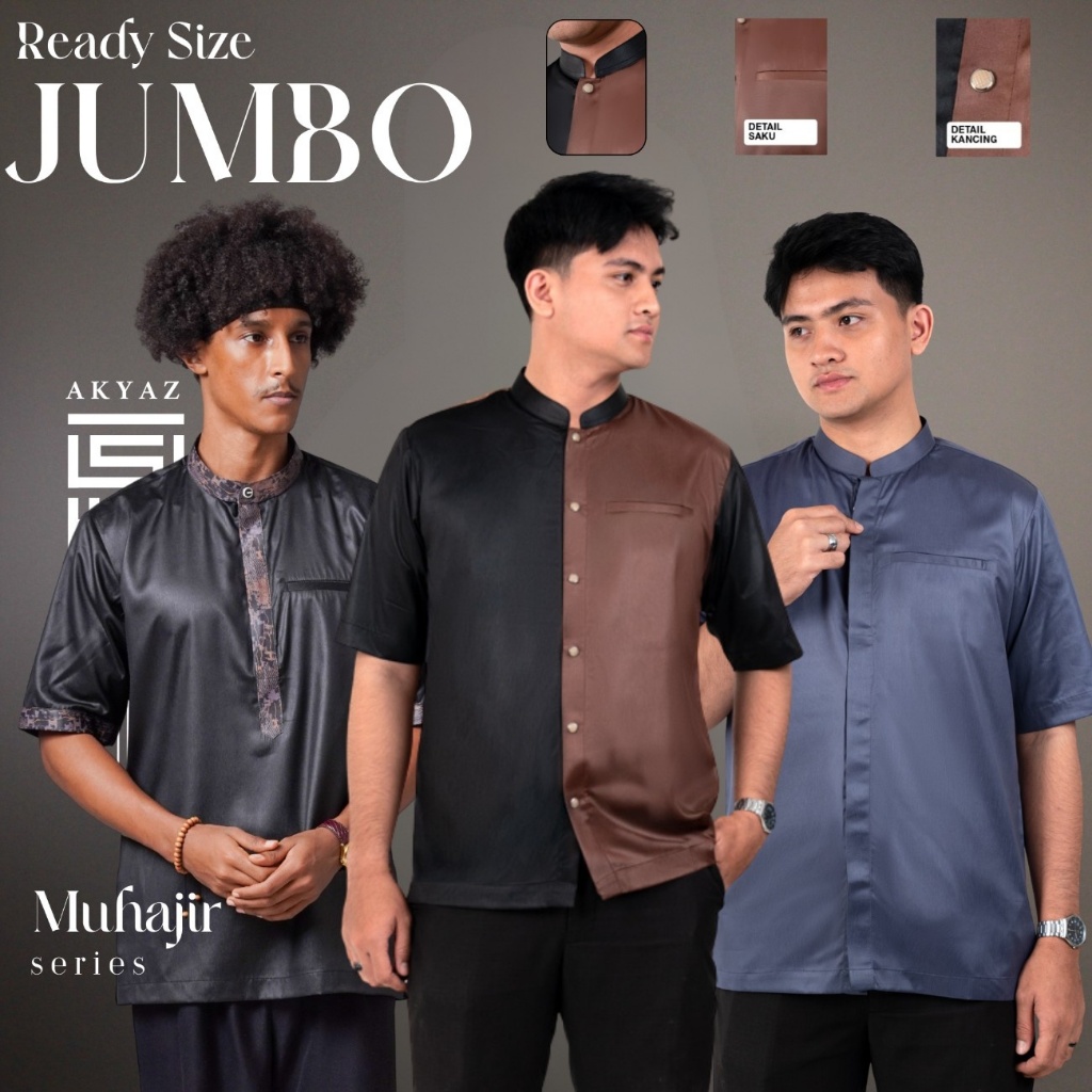 AKYAZ Baju Koko Lengan Pendek Polos JUMBO Baju Muslim Pria Baju Koko Jumbo Kemko Jumbo Koko Motif