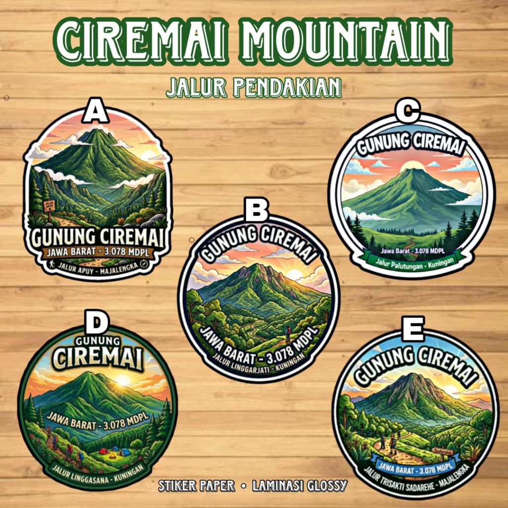 Stiker Gunung Ciremai Lima Jalur Pendakian - Stiker Pendakian Gunung Ceremai Aesthetic - Stiker Jela