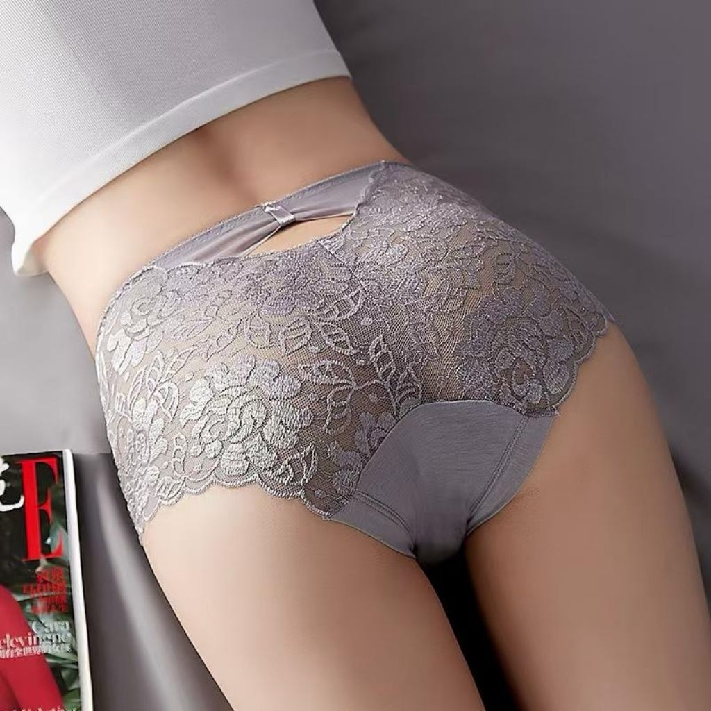 Celana dalam Wanita Renda Brukat Belakang Satin Lembut Cotton