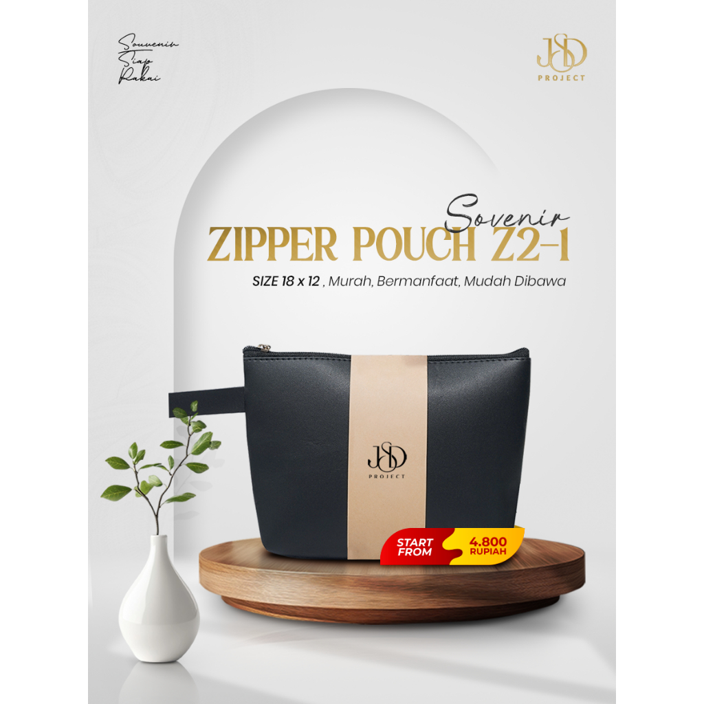 SOUVENIR POUCH ZIPPER 18 x 12 x 3,5 CM INCLUDE PACKING PLASTIK DESAIN CUSTOM ZIPPER POUCH Z2-1 18 x 