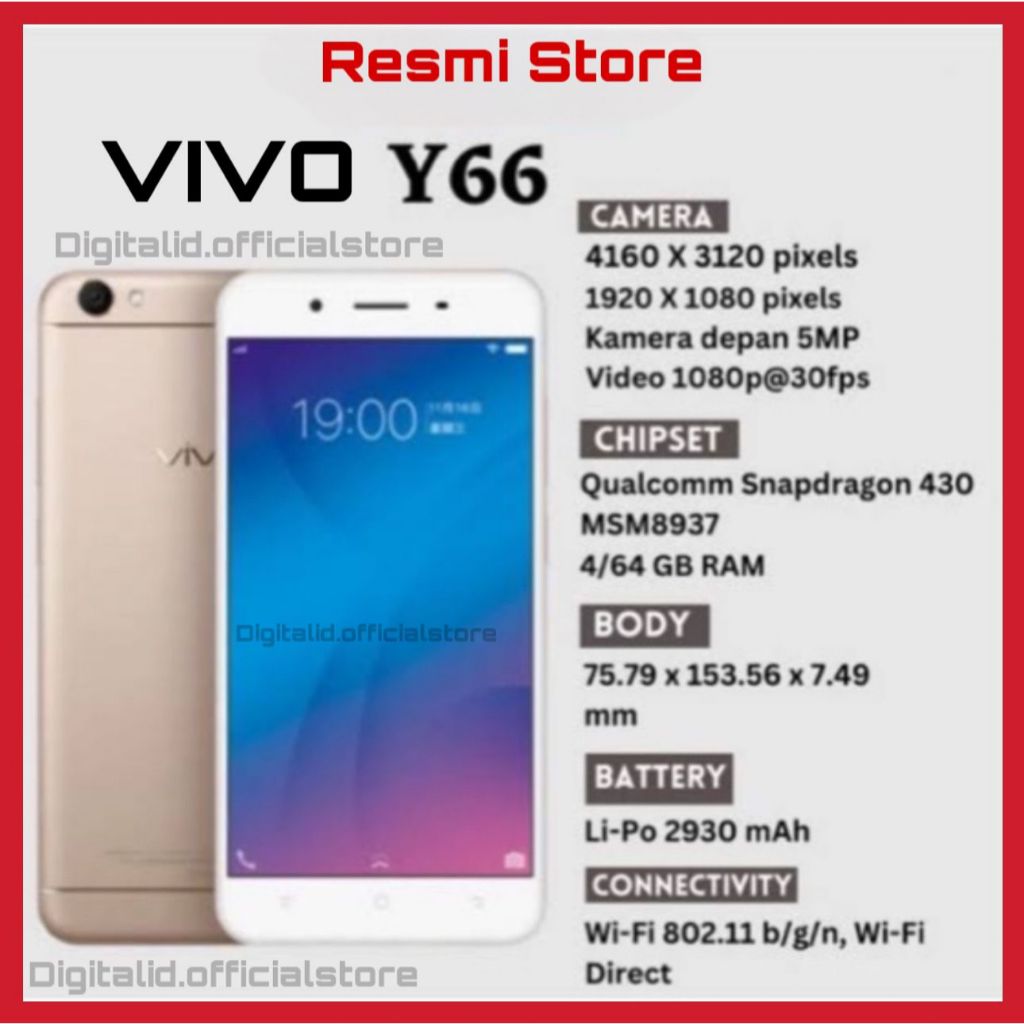 [TERLARIS] HP VIVO Y66 RAM 4/64 LAYAR 5.5INCH GORILA GLASS GARANSI 1TAHUN