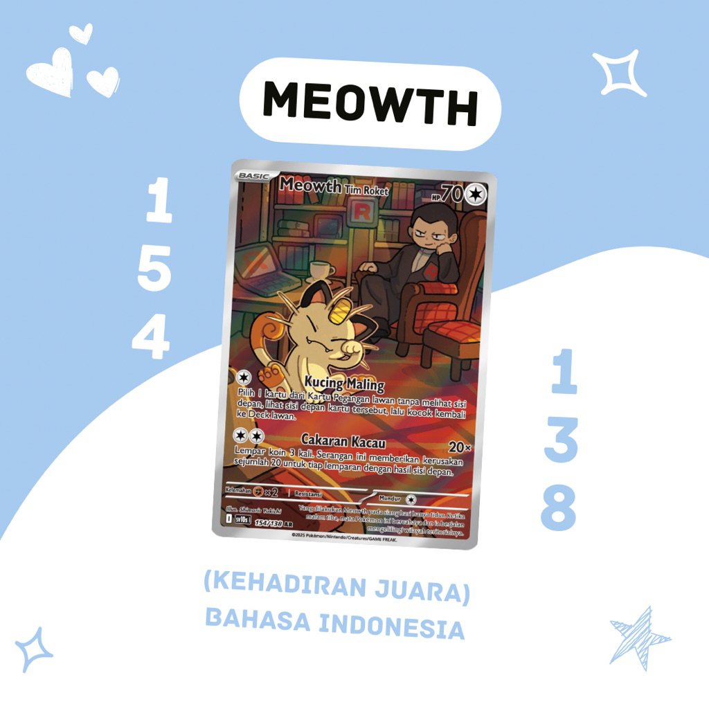 Meowth [TIM ROKET] AR SV10S 154/138 Pokemon TCG Indonesia