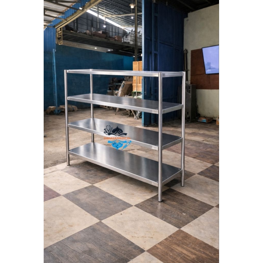 Rak solid 4 susun stainless steel / Rak dapur stainless / Rak MBG stainless 4 susun