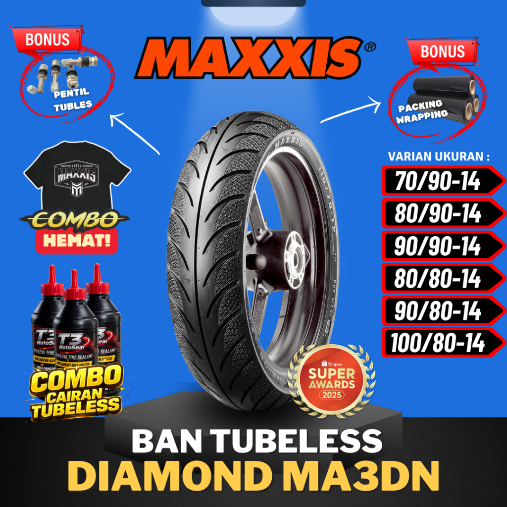 [READY COD] BAN MAXXIS DIAMOND MA-3DN TUBELESS (70/90-14 / 80/90-14 / 90/90-14 / 80/80-14 / 90/80-14