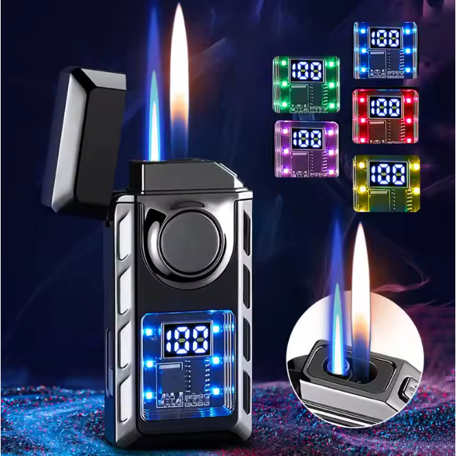 Korek Api Gas Elektrik Cas 2IN1 2 Api Las Lilin Double Flame Lighter Unik Isi Ulang Plus Box