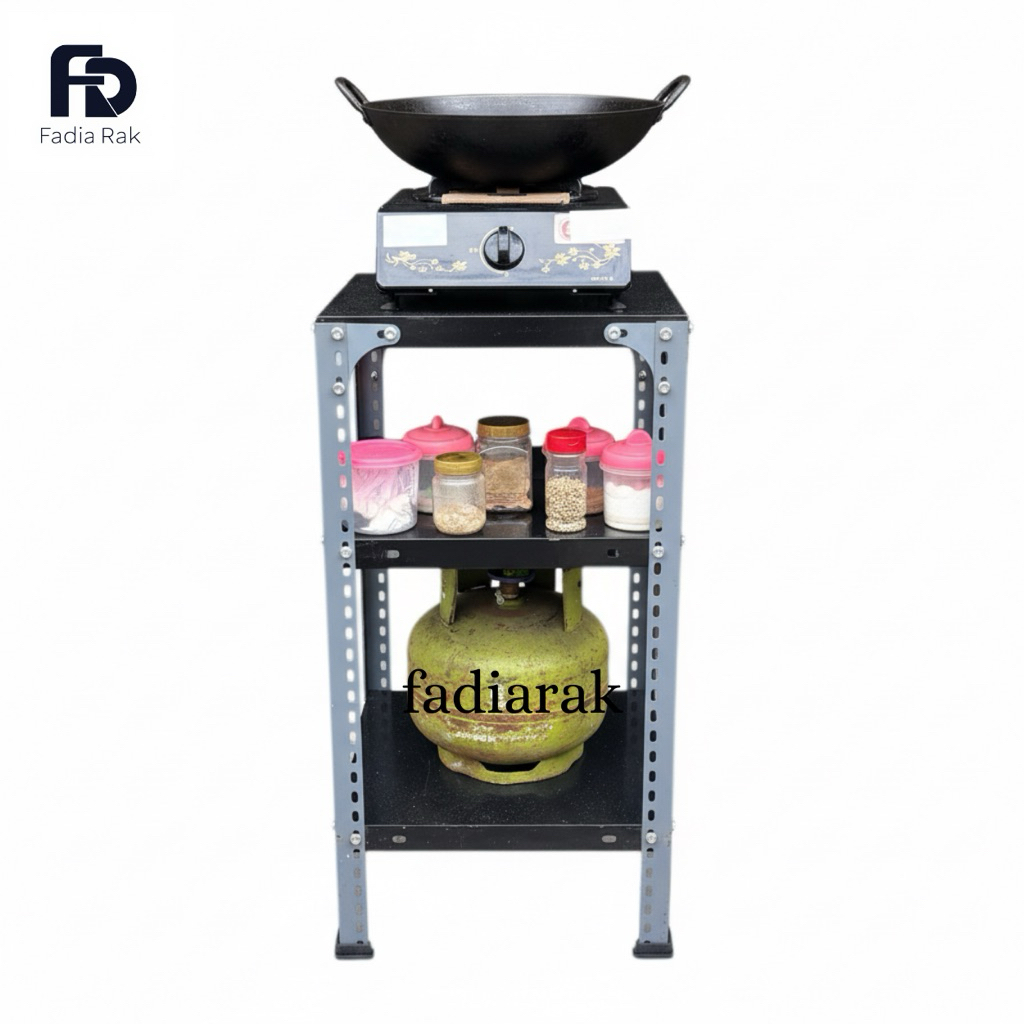 Rak Galon Dispenser Dan Magic Com Susun 3 Tingkat Besi Hitam 40*40*100cm