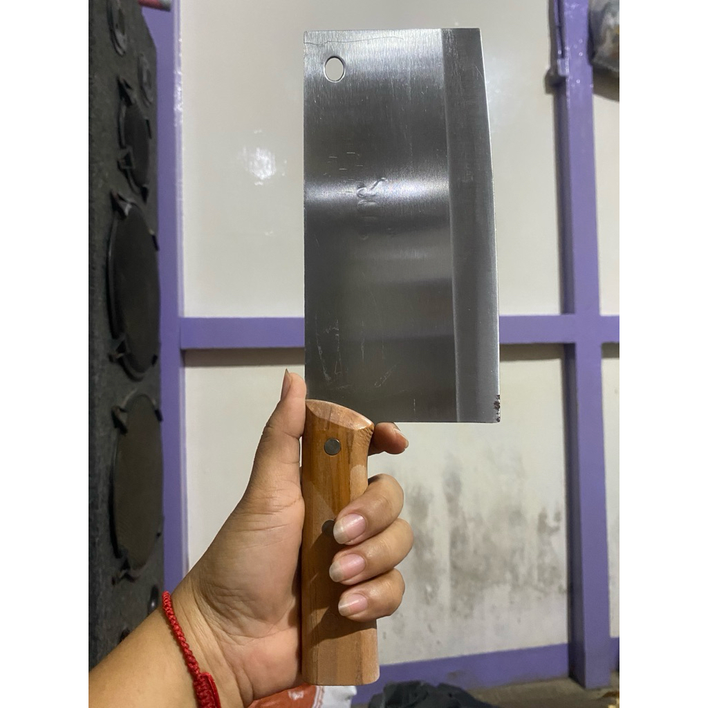 Pisau Daging Ganom Gagang Kayu - Pisau Daging Sayur Stainless