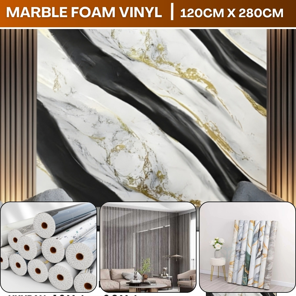 Wallpaper Dinding Sticker 3D Dekorasi Dinding Ruang Tamu Vinyl Motif Marble Foam Roll Premium