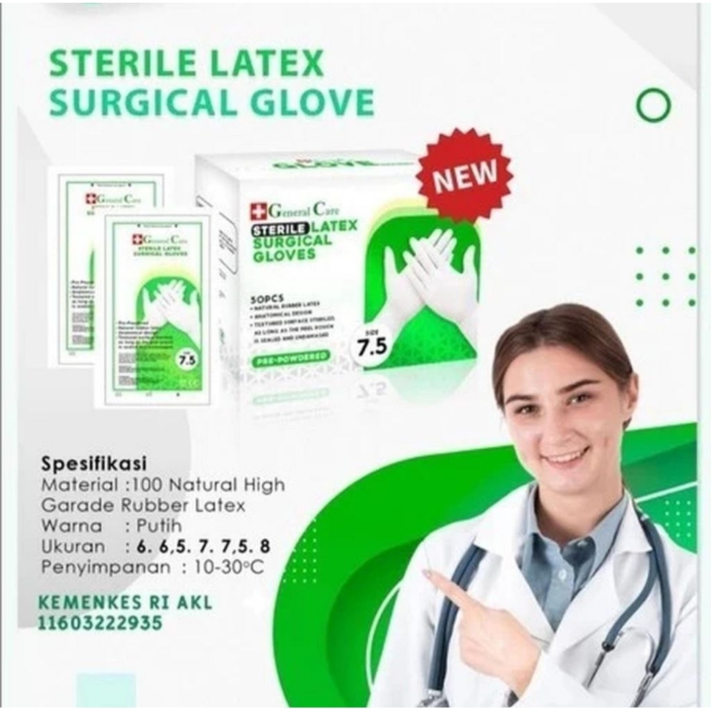 Sarung tangan latex General Care / Sarung tangan latex medis / sarung tangan  latex