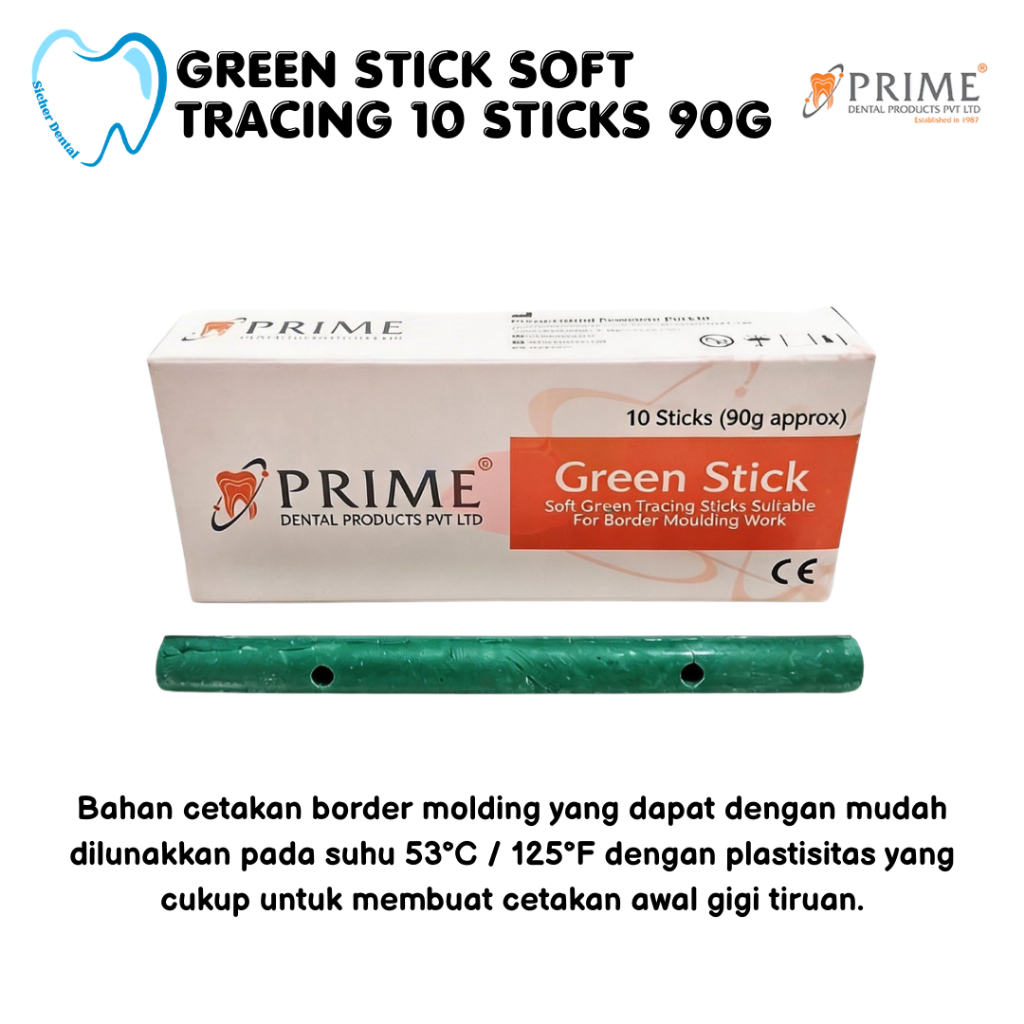Dental Green Stick/Bahan Cetakan Gigi Tiruan (isi 10 sticks) - Prime