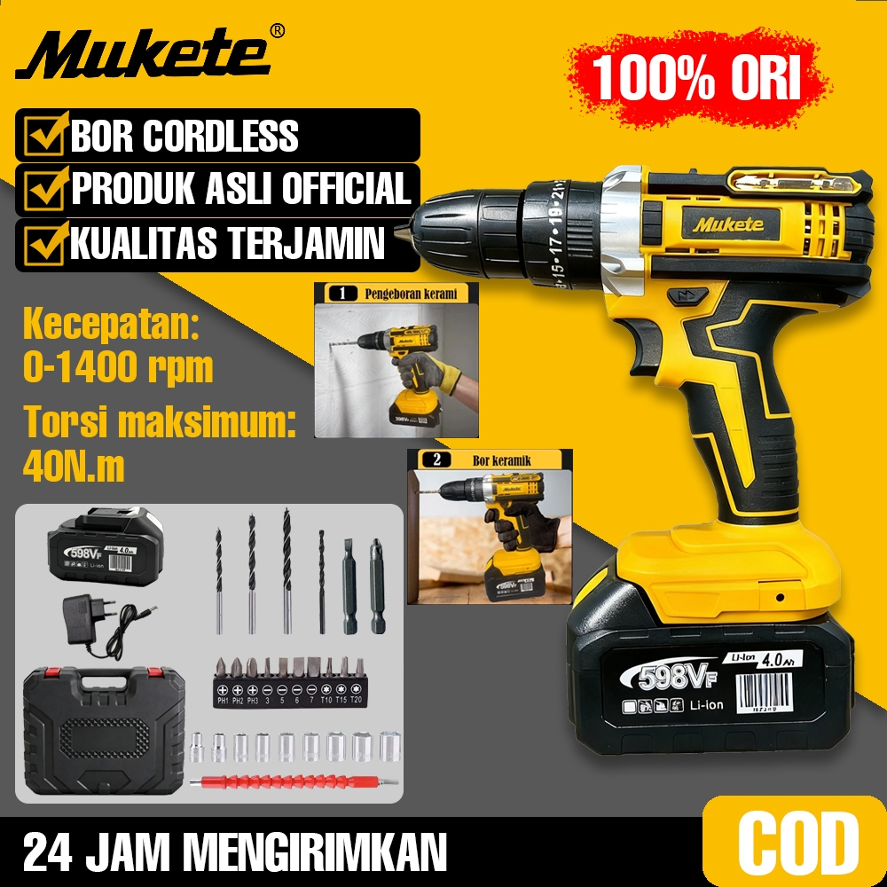 598V 1400 R/MIN mesin bor listrik impek pembuka baut bor impact baterai mesin bor baterai bor batrai