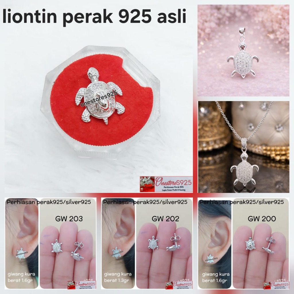 Liontin Perak Asli Silver 925 Kura Kura Lapis Emas Putih