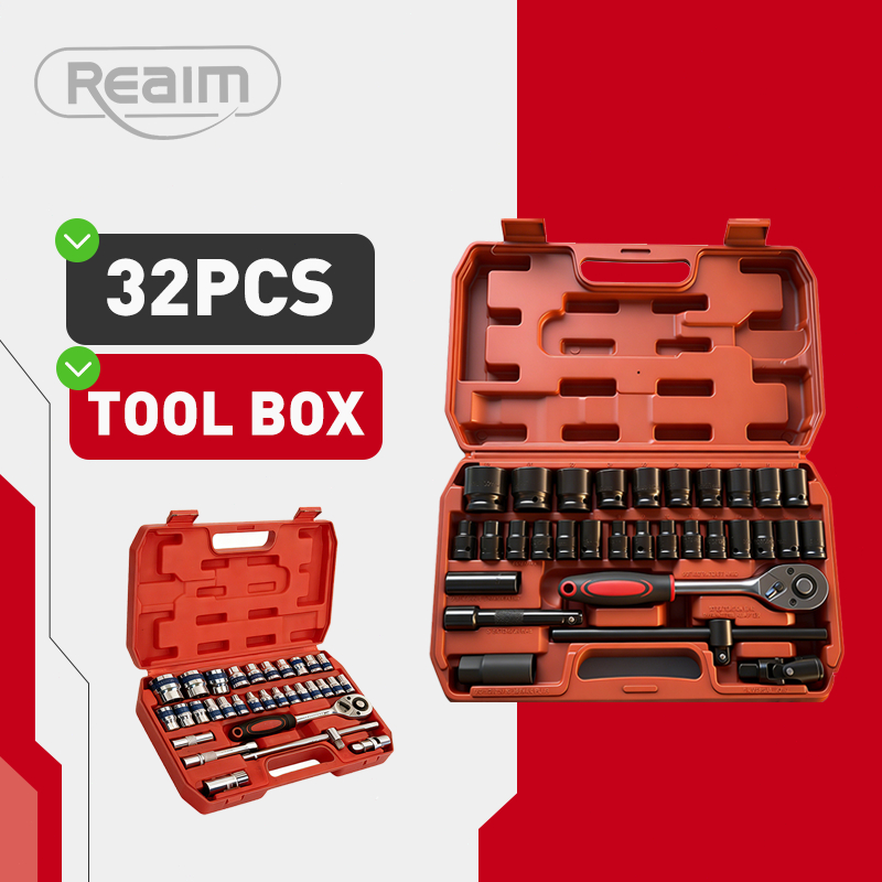 Reaim Kunci Sok 14/22/32PCS Kunci Set Lengkap Kunci Set Toolkit Set Tool Box Set Lengkap