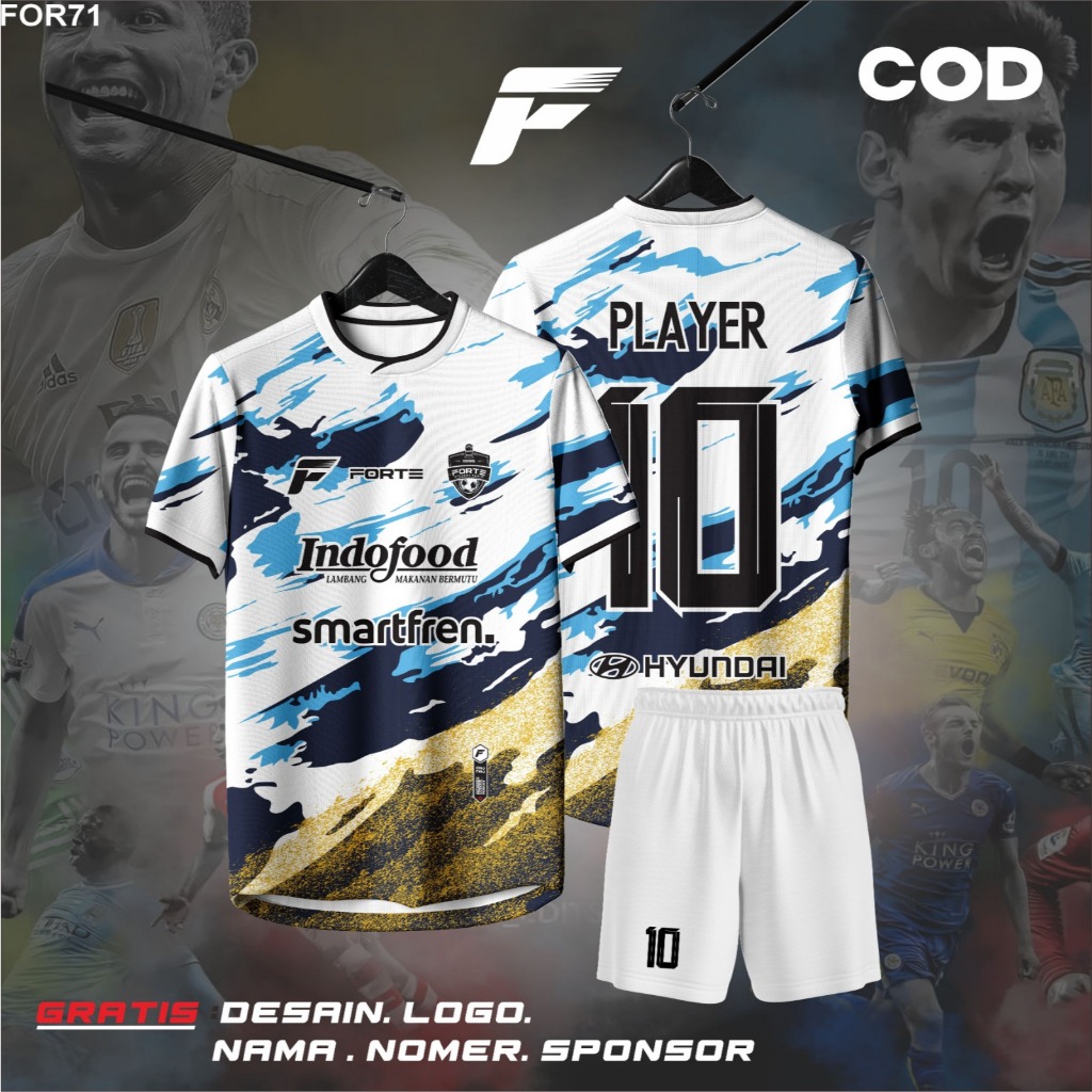 JERSEY FUTSAL CUSTOM NAMA NOMER DAN LOGO MOTIF PASIR BIRU FULLPRINTING DEWASA DAN ANAK HITAM PUTIH