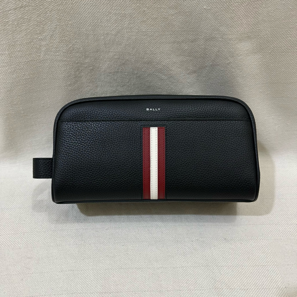 Bally Ribbon Regular Pouch Washbag Black Red Original Authentic 100% - Tas Pria