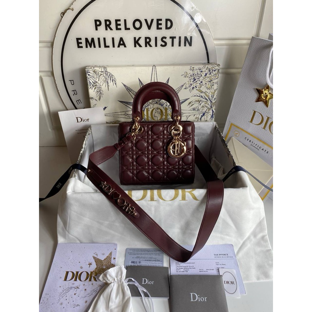 Preloved 2023 Lady Small Soft Burgundy Lambskin Leather and Canage Lambskin GHW authentic