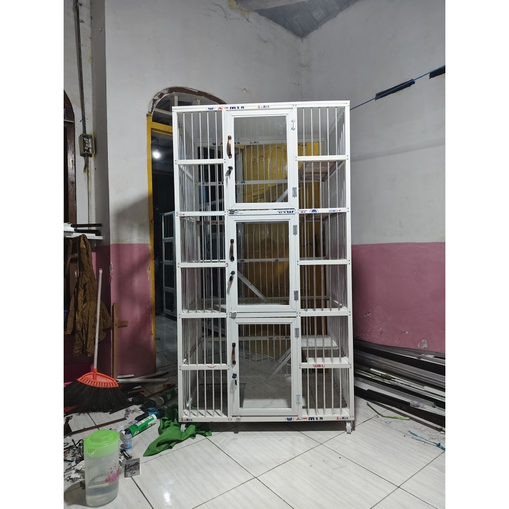 kandang kucing alumunium 3pintu ukuran 90x60x160