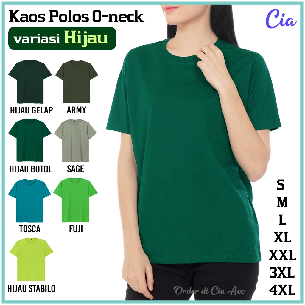 Kaos Polos Wanita Warna HIJAU Oneck Cotton Combed 30s Katun Lengan Pendek Cewek Army Botol Sage Gree