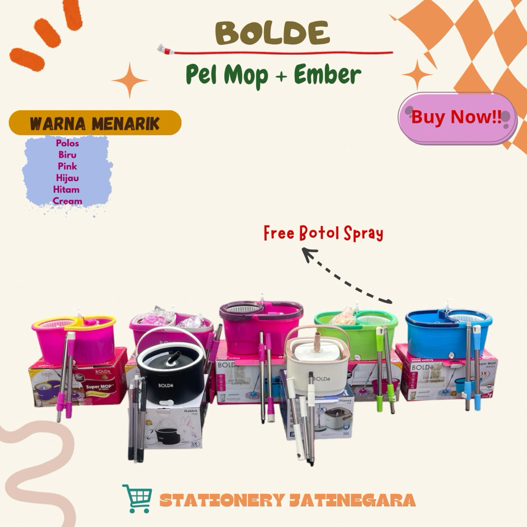 BOLDE - Pel Mop Bolde Spin Putar / Pel Lantai Ember / Pel Mop Lantai / Pel Bulat Pel Putar Gagang Cl