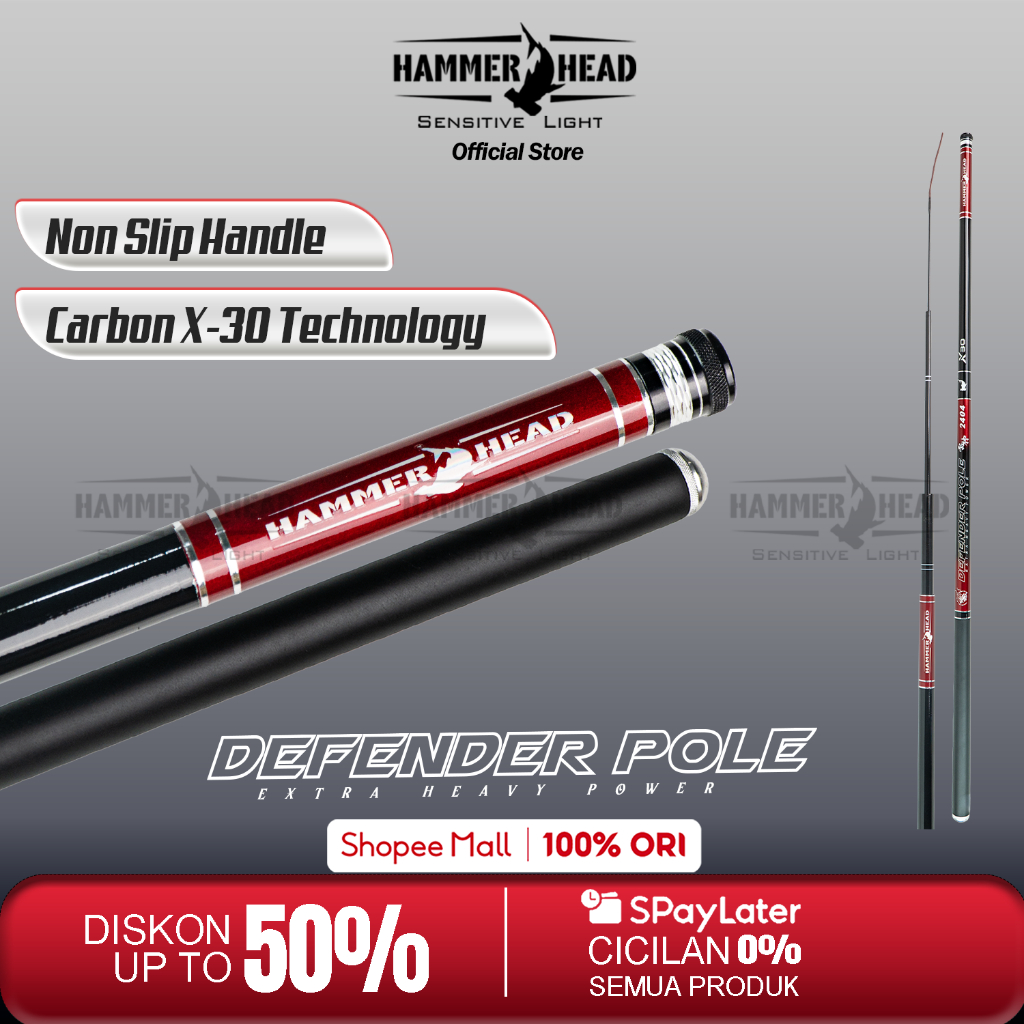 HAMMER HEAD Joran Pancing Tegek DEFENDER POLE 240 - 630CM Carbon X30 Extra Heavy Solid Tip