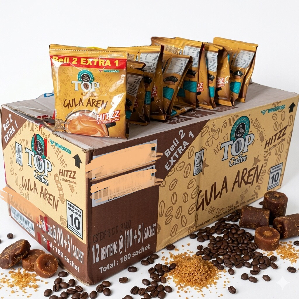 TOP KOPI GULA AREN 1 KARTON/DUS isi 12 RENTENG