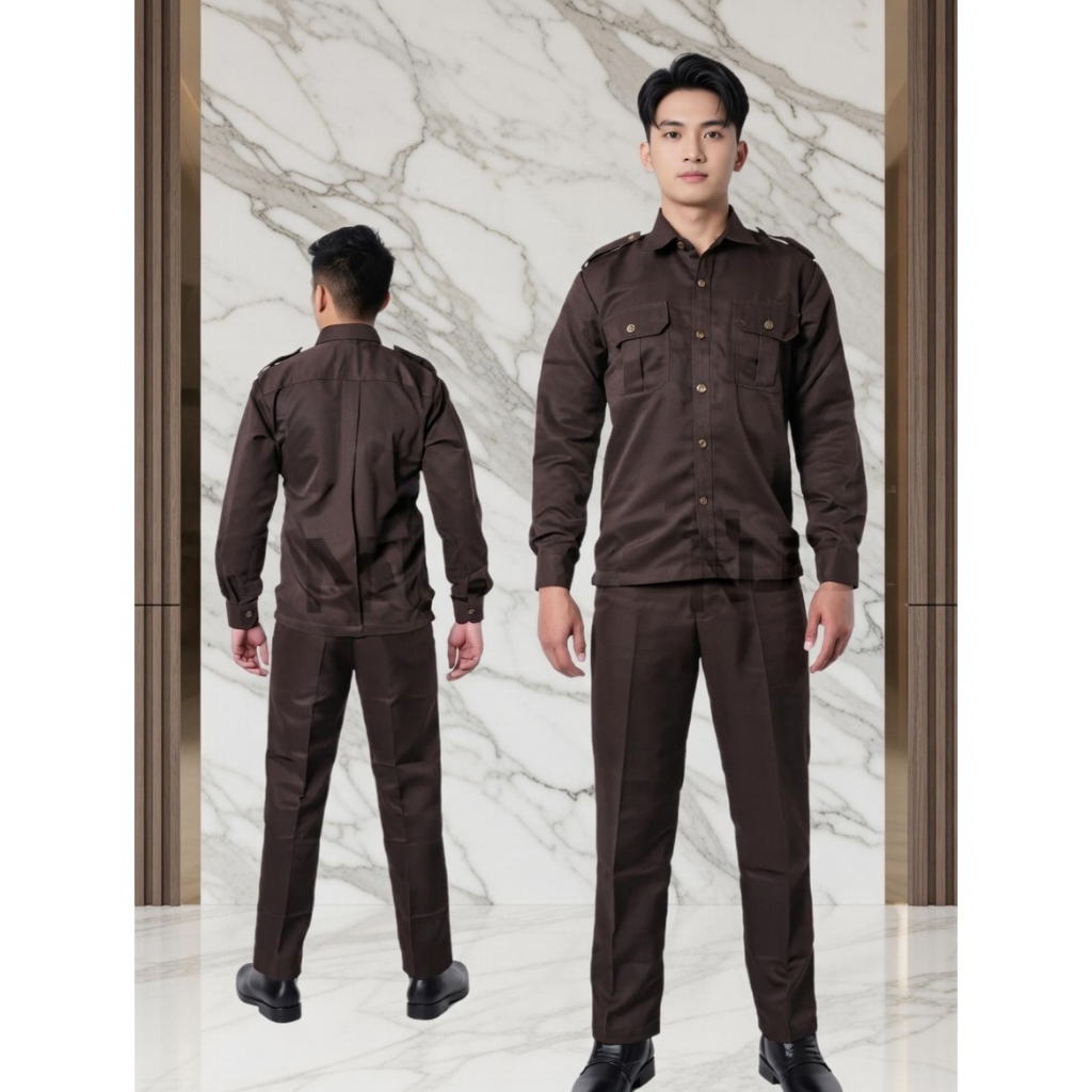 Erland baju safari security seragam satpam seragam safari security seragam satpam terbaru 2025coklat