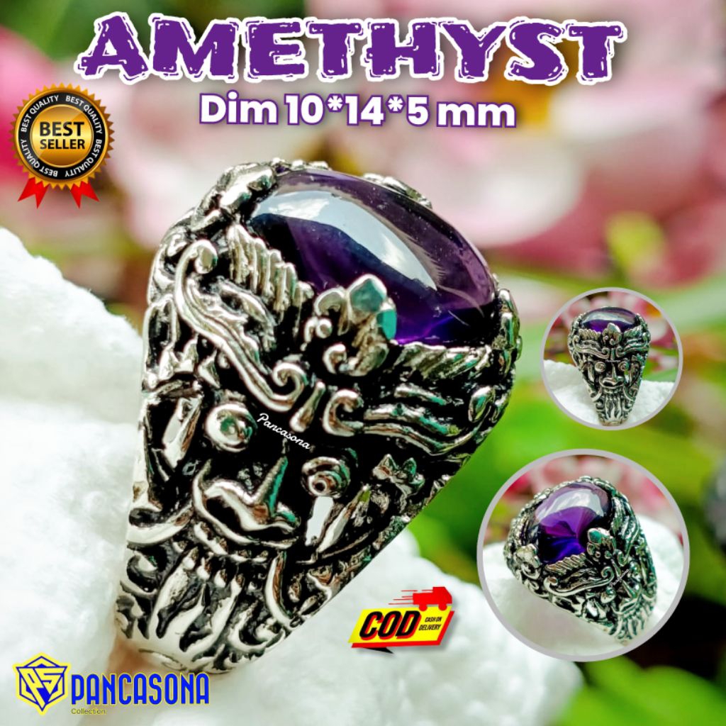 CINCIN BATU AKIK AMETHYST RING BARONG BALI SUPER ALPAKA