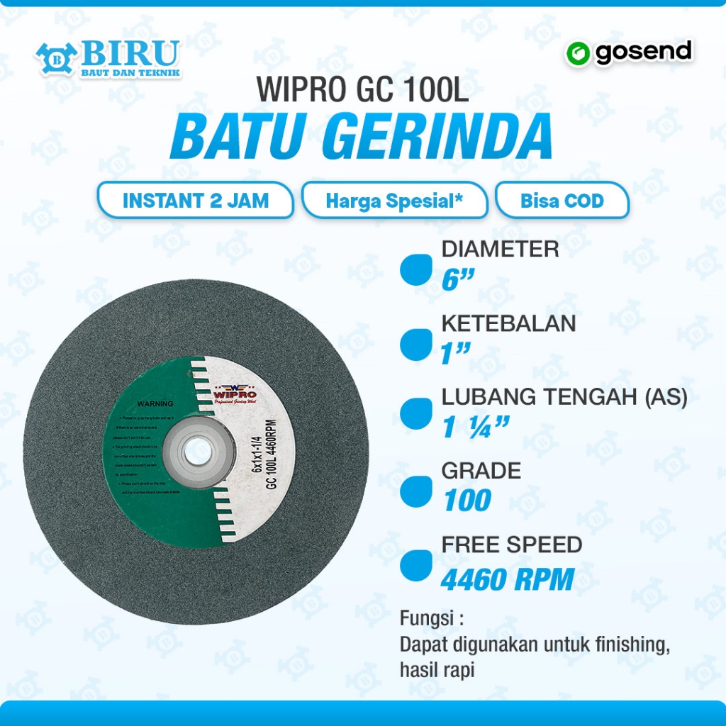 Wipro Batu Gerinda Hijau 6 inch GC100L/ Batu Asah Duduk 6 Inch #100 Grade 100