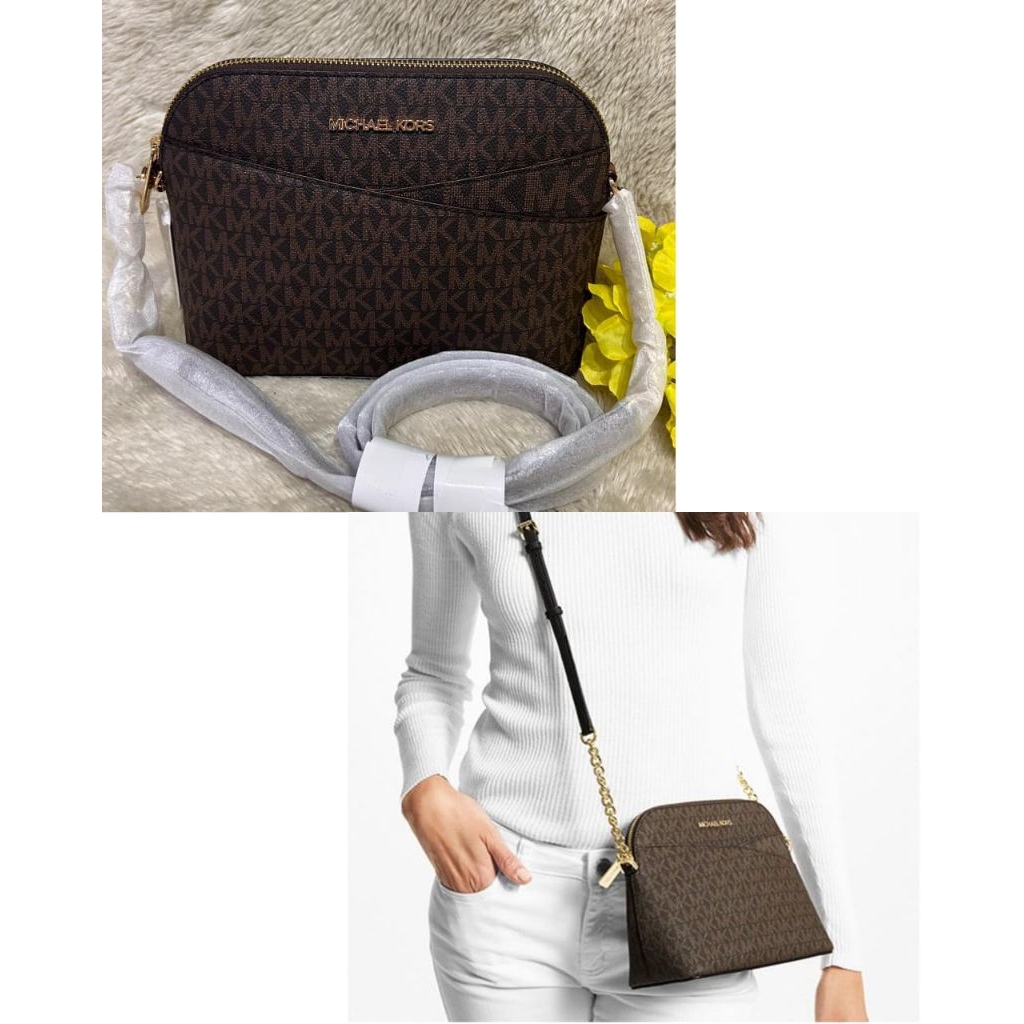 MK DOME CROSSBODY SIGN BROWN