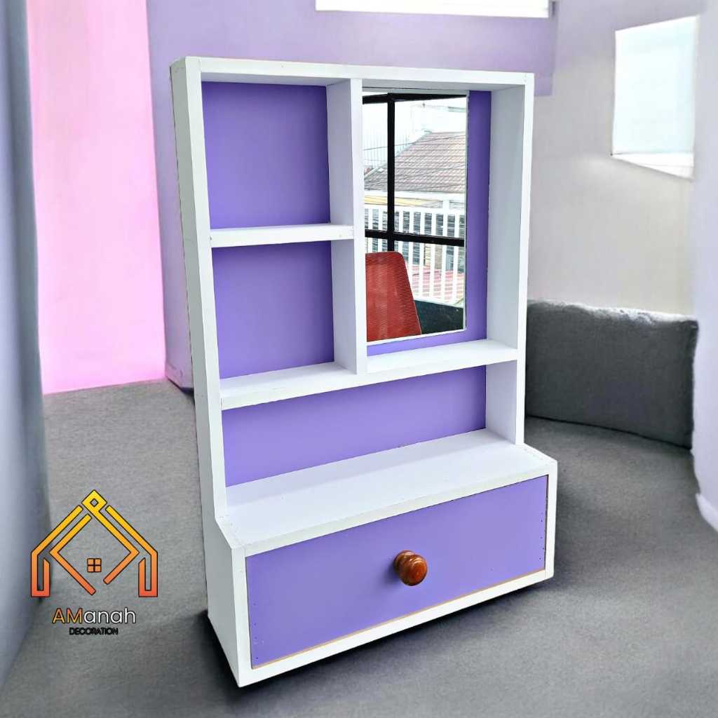 Rak Kaca Kotak Gantung Laci Warna RKA447 - Rak Kosmetik Aesthetic Minimalis Bahan Kayu