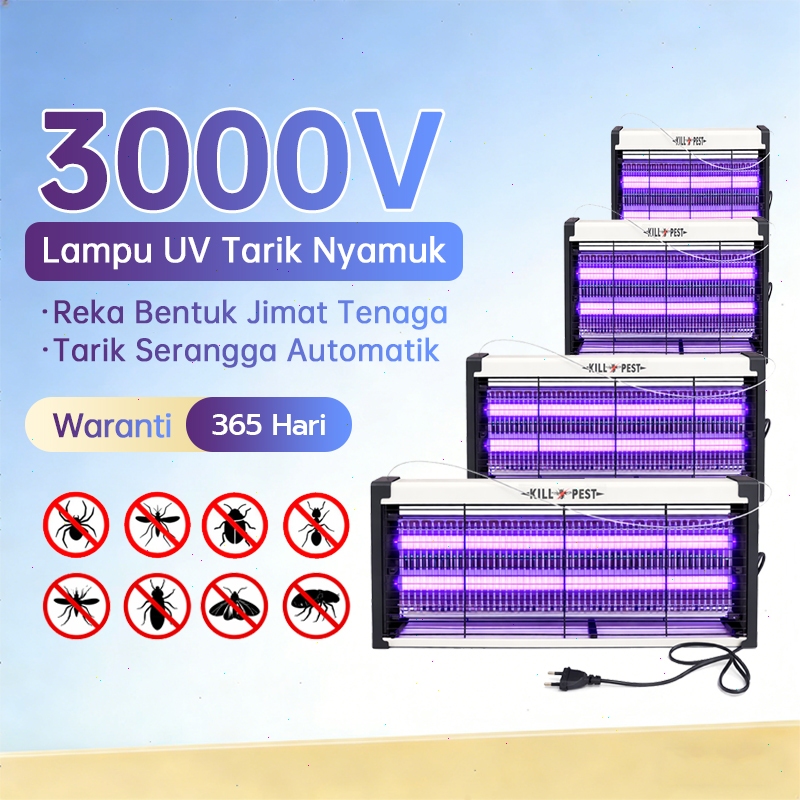 Lampu Nyamuk UV Gantung 3000V Pembunuh Nyamuk Jangkauan 50m² Garansi 1 Tahun