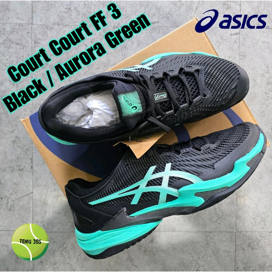 Sepatu Tenis Asics Court FF 3 - Black / Aurora Green