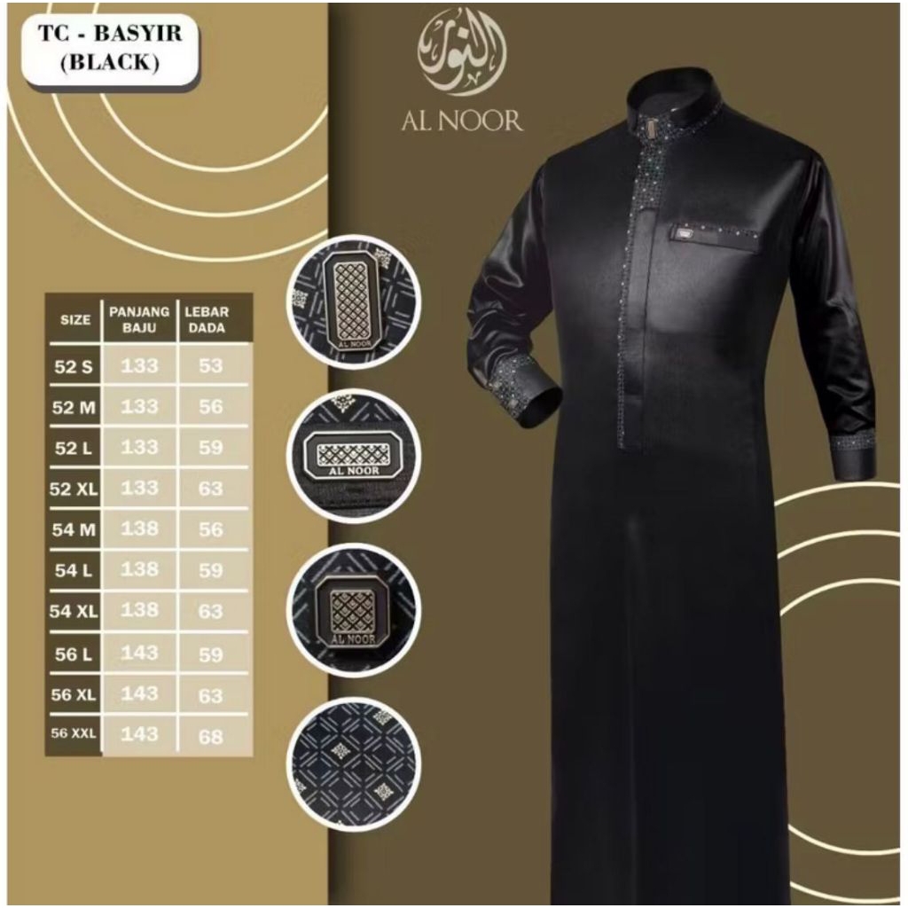 JUBAH GAMIS AL NOOR BAHAN POLYSTER MANSET MODEL BASYIR FREE BOX
