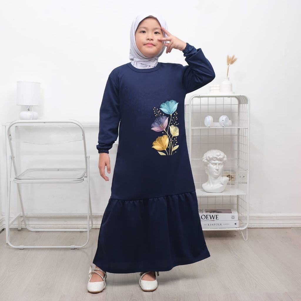 gamis anak perempuan gaun lengan panjang fashion muslim umur 2-12 tahun
